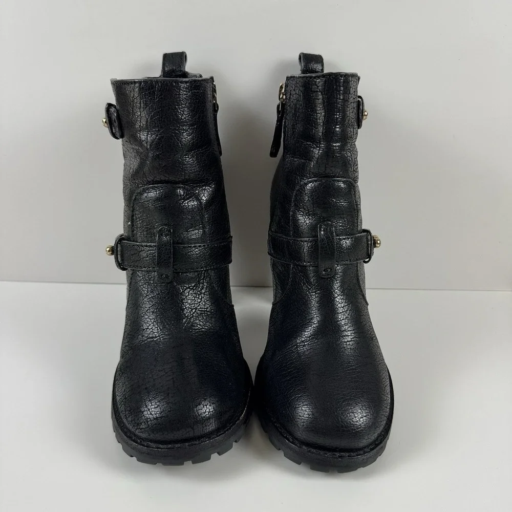 Tory Burch Landers Bootie Black Leather Studded Ankle Boots Chunky Heel Size 10